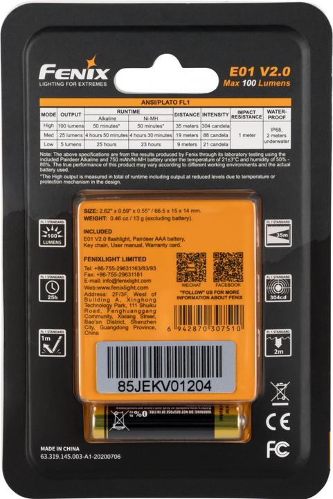 Produktbild Fenix E01 V2.0 (6.65 cm, 100 lm)