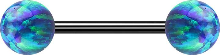 Star Piercing Micro Barbell schwarz mit zwei Kugeln Opal blau (Chirurgenstahl 316L, ohne Messing)