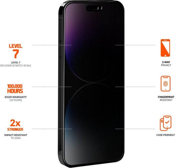 Actual product image Eiger Mountain Glass Black (1 Piece, Apple iPhone 15 Pro, Apple iPhone 15, Apple iPhone 16)