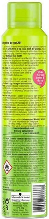 Nutritional values and ingredients Got2b Dry shampoo (200 ml, Dry shampoo)