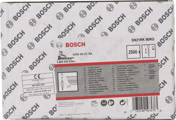 Nährwerte und Zutaten Bosch Professional Zubehör Rundkopf-Streifennagel SN21RK 90RG 3,1 mm, 90 mm, verzinkt, gerillt