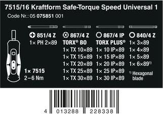 Immagine prodotto Wera 7515/16 Kraftform Safe-Torque Speed Universal 1 (Fessura croce Phillipps (PH), Torx Plus, Chiave a brugola)