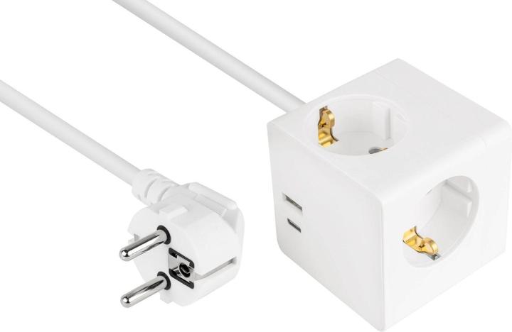 Actual product image Kabelmeister Socket cube 3-way USB-C USB-A, white, 3m (3 x, USB-A, USB-C, 3 m)
