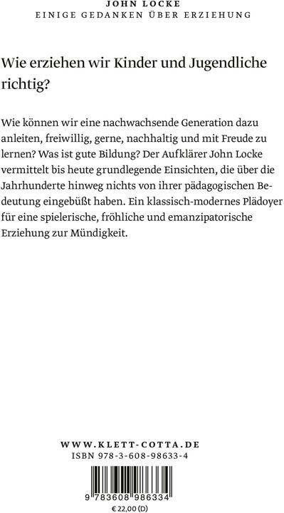 Image du produit Einige Gedanken über Erziehung (Allemand, John Locke, Jürgen Overhoff, 2022)