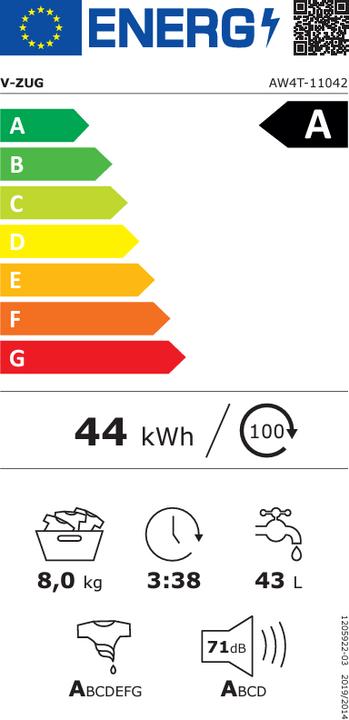 Etichetta energetica V-Zug AdoraWash V4000 (8 kg, A sinistra, Spina CH)