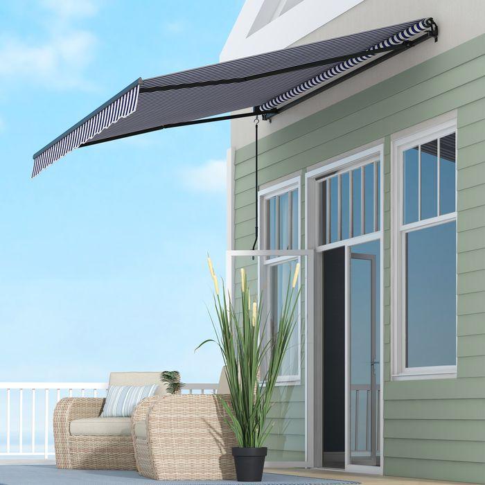 Produktbild Swisshandel24 3,5x3 m Markise Wandmontage Balkonmarkise mit Handkurbel, Sonnenschutz, Sonnendach Alu Blau+Weiss (2.90 m)
