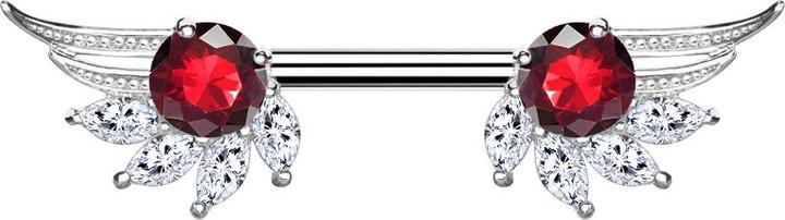 Immagine prodotto Star Piercing Barbell silber Engelsflügel mit Kristall rot (Acciaio chirurgico 316L, Ottone)