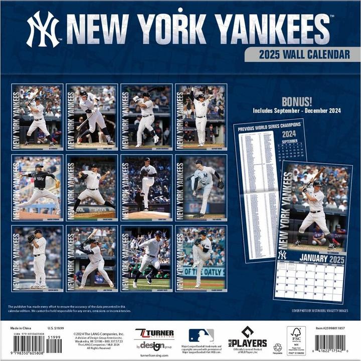 Actual product image MLB - New York Yankees - 30.5 x 30.5 cm team wall calendar 2025 (30.5 x 30.5 cm, French, Italian, Spanish, German, English)
