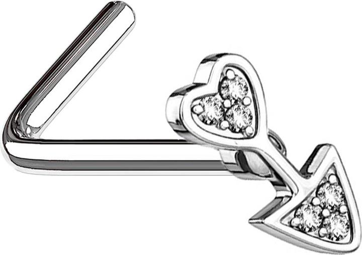 Star Piercing Nasenstecker gewinkelt silber Pfeil mit Herz (Chirurgenstahl 316L, Messing)