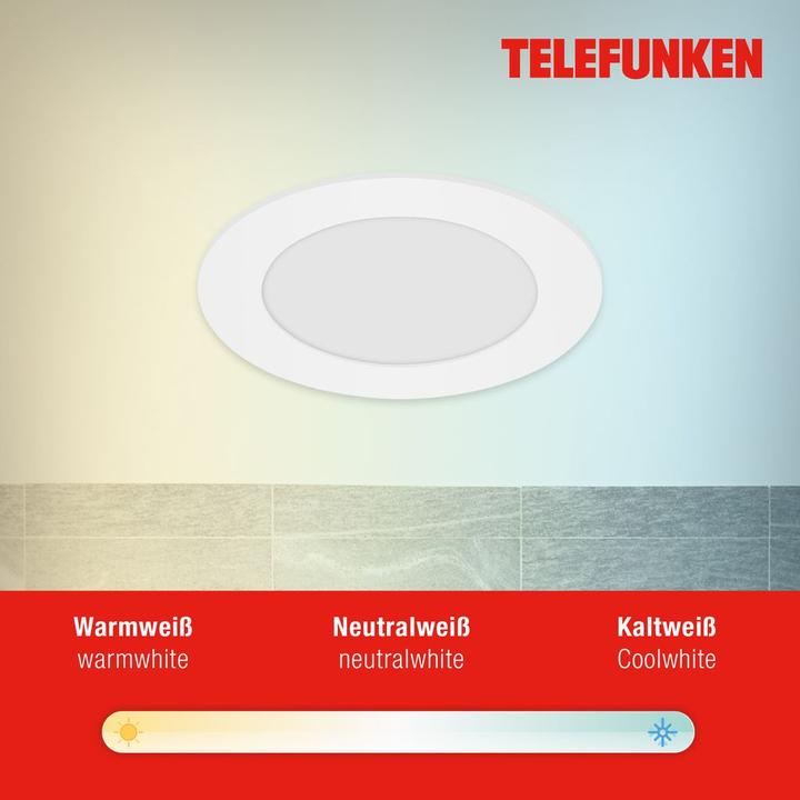 Produktbild Telefunken LED Einbauleuchte IP23 dimmbar WiFi RGBW 6W 600 lm warmwei - tageslichtwei rund wei 12/110 mm (600 lm)