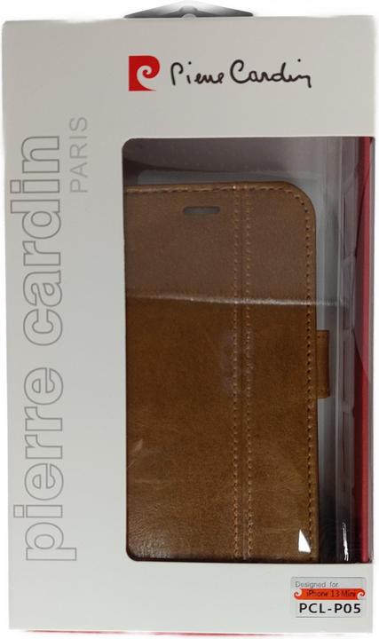 Actual product image Pierre Cardin Case iPhone 13 Mini - Genuine leather book case brown & 2 card slots (Apple iPhone 13 mini)
