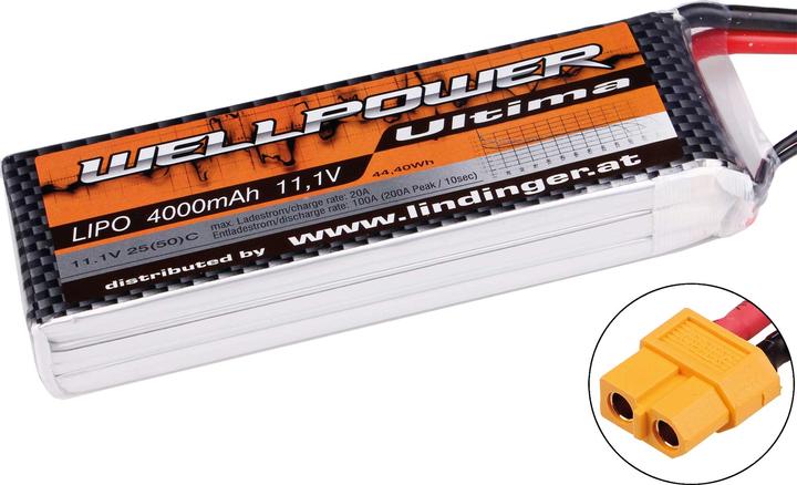 Image du produit Wellpower Accu Lipo Ultima 4000 mAh / 11,1 Volt 3S 25/50C CH3/5 XT-60 (11.10 V, 4000 mAh)