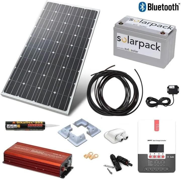 Produktbild Autosolar Komplettpaket 160W mit Lithiumbatterie 55Ah und 600W-Wechselrichter inkl. Montagematerial (160 W)