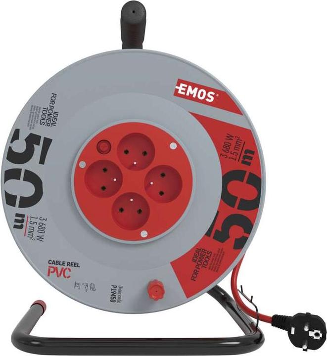 Produktbild Emos Trommelkabel mit Erdung, 4 Steckdosen, 50 m (P19450) (50 m, 1.50 mm²)