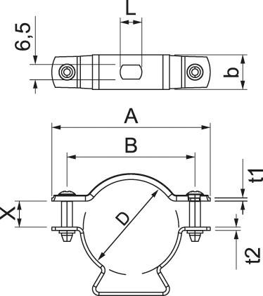 Actual product image OBO Bettermann ASL 733 53 FT Spacer clamp w.oblong hole 44-53mm St FT 1362734