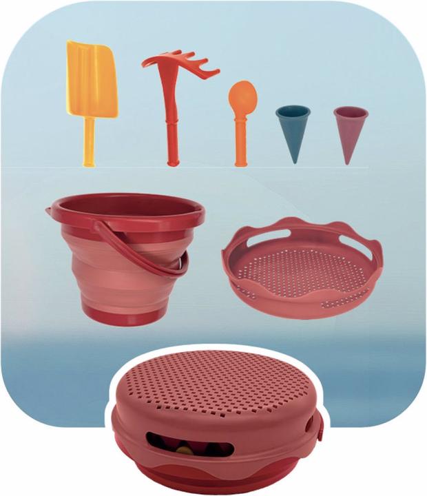 Image du produit Schildkröt Sand Toys Seau pliable rouge jeu de sable, 9x22 cm, 7 pcs., accessoires, 18 mois