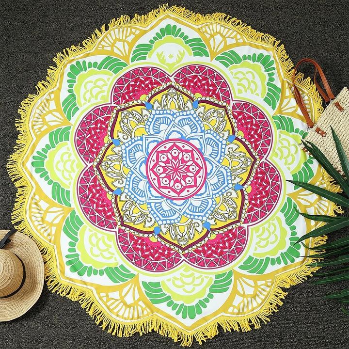 Image du produit Cover-Discount Serviette de plage ronde Mandala jaune (150 cm)