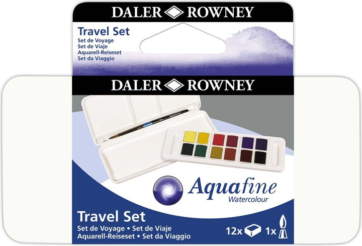 Immagine prodotto Daler-Rowney Set da viaggio per acquerelli Aquafine (Licher ocra, Blu oltremare, Hooker's Green Dark, Bianco cinese, Blu cobalto, alizarina cremisi, Giallo limone, Rosso cadmio, Siena Natura, Il grigio di Payne, Articoli in gomma, Siena bruciato)