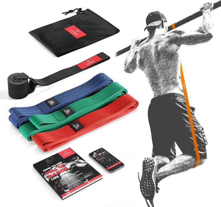Produktbild BeMaxx Sport Klimmzugband Textil, 3er-Set (Stark, Mittel, Leicht)