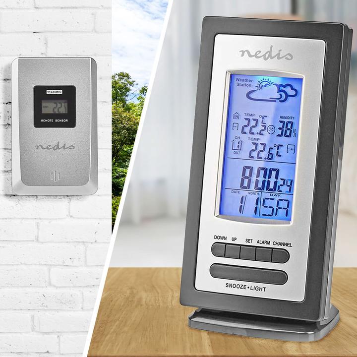 Produktbild Nedis Wetterstation - Alarm - Hygrometer - Aussensensor - Schwarz/Silber