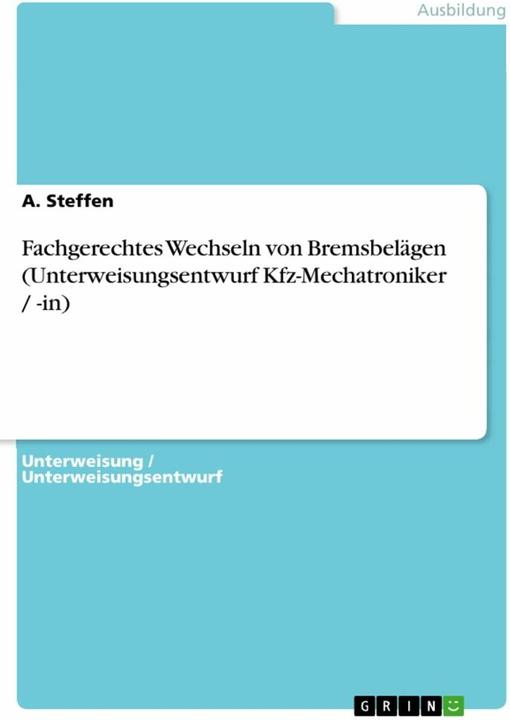 Actual product image Professional replacement of brake pads (draft instruction for motor vehicle mechatronics (German, A. Steffen, 2024)
