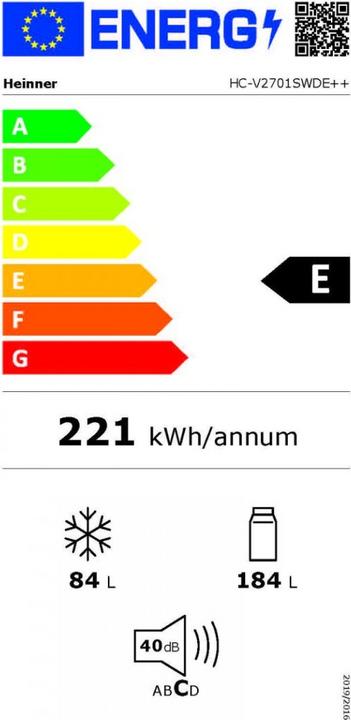 Label énergétique Heinner HC-V2701SWDE++ (268 l)