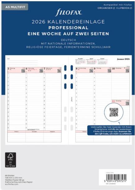 Actual product image Filofax A5 INH.1W/2S.PROF.DEUTSCH (A5, German)