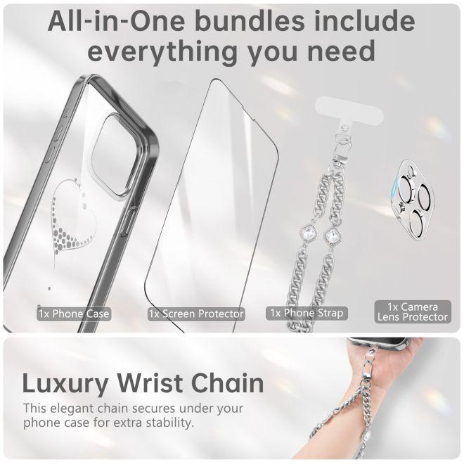 Actual product image Kingxbar Wish Series silicone case with crystals for iPhone 15 Pro Max - silver (Apple iPhone 15 Pro Max)