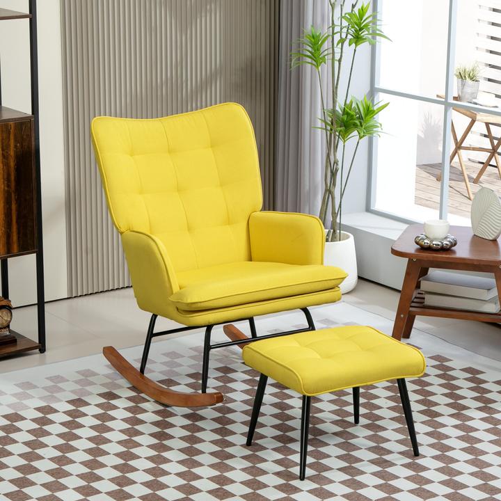 Image du produit Homcom Fauteuil à bascule avec tabouret et dossier haut
