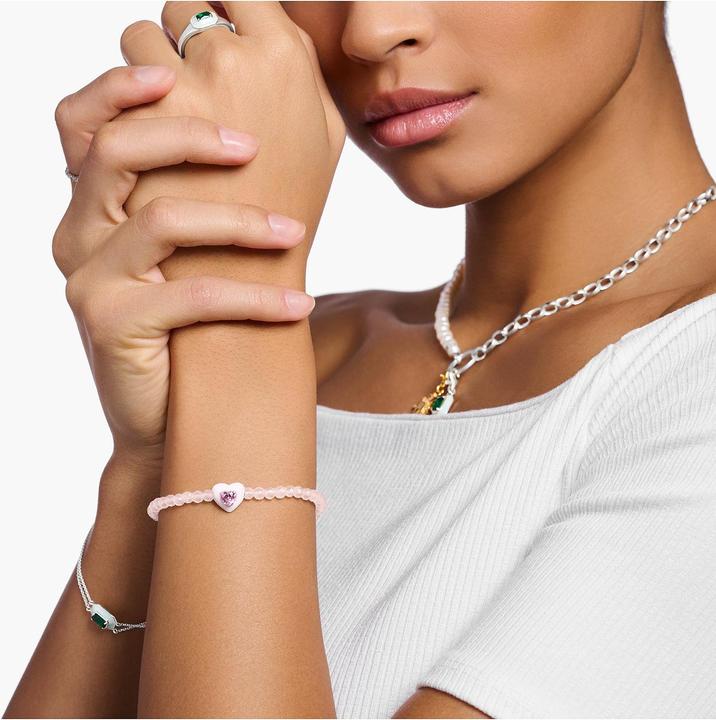 Actual product image Thomas Sabo Heart bracelet with pink beads (19 cm, 925 silver, Enamel)