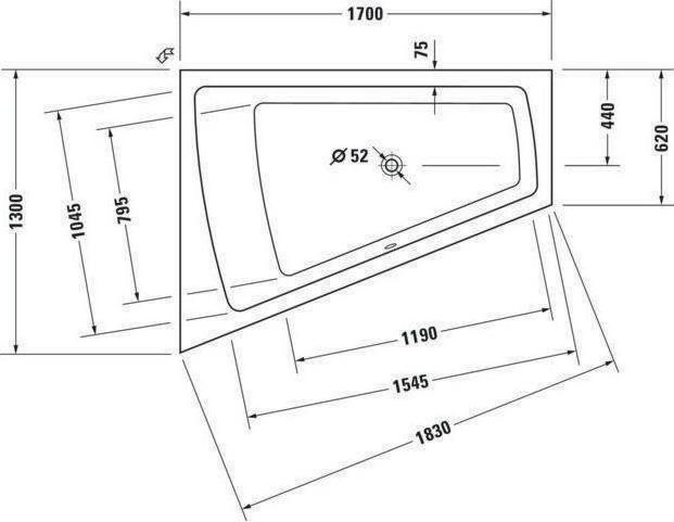 Produktbild Duravit Badewanne PAIOVA 1700x1300mm, 1 Rückenschräge links weiss (235 l, 170 cm, 130 cm)
