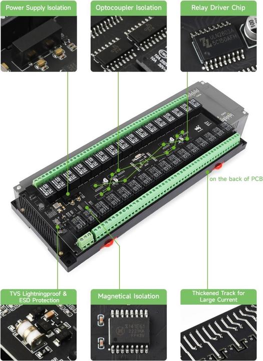 Image du produit WaveShare Relais 32 canaux RS485 Modbus RTU Relay 32CH