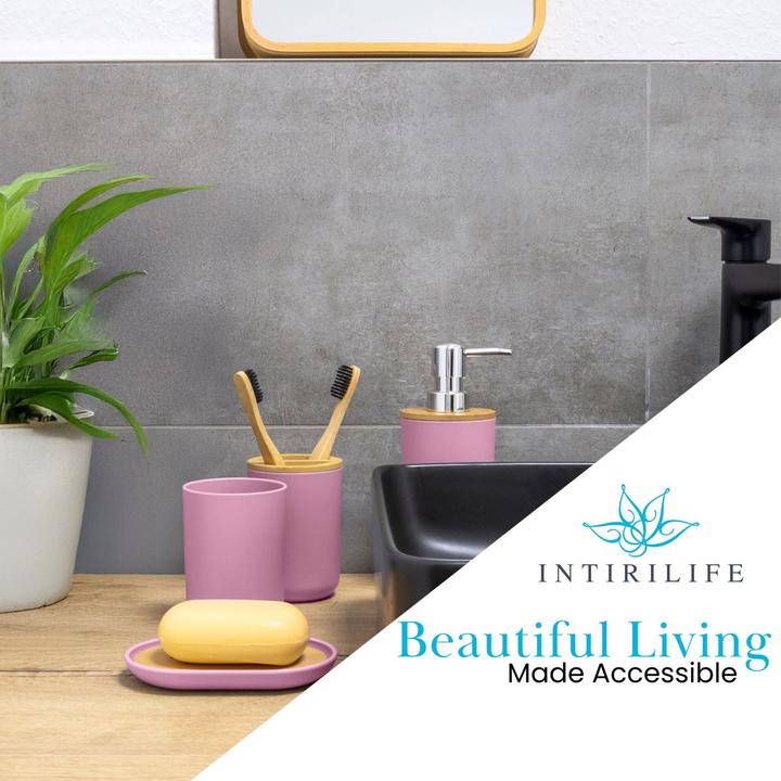 Produktbild Intirilife Badezimmer Zubehör Set inkl. Zahnputzbecher Seifenschale Seifenspender Toilettenbürste