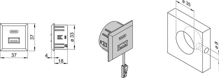 Produktbild L&S USB-C/A Einbau-Doppelsteckdose 12 V