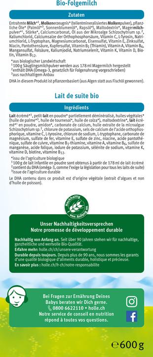 Label énergétique Holle lait de croissance 4 bio pdr (667 g, à partir de 12 m.)