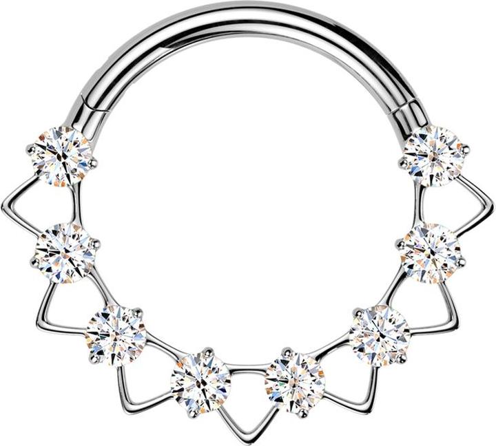 Star Piercing Micro Segmentring klappbar silber dreiecke Kristalle silber (Titan G23, ohne Messing)