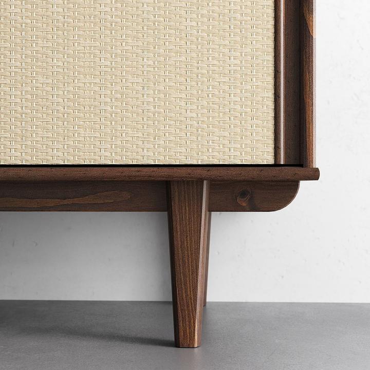 Produktbild IDIMEX Lowboard SIMONA aus Kiefer Massivholz mit Rattangeflecht – Nussbaumoptik