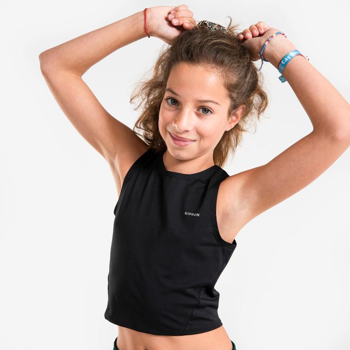Kiprun Tanktop Croptop Running atmungsaktiv Mädchen - 900 schwarz