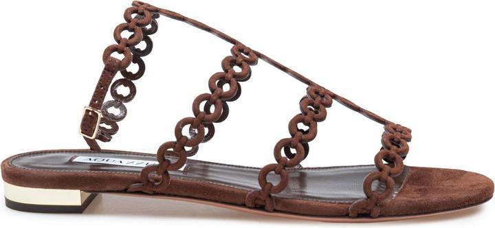 Aquazzura Aquazzurra flat infinity chain ​​suede sandal brown color