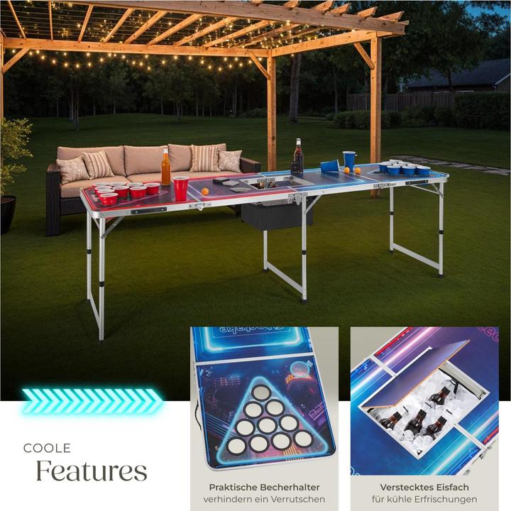Image du produit tectake Table de beer pong BEERWARS II avec compartiment à glace et éclairage LED