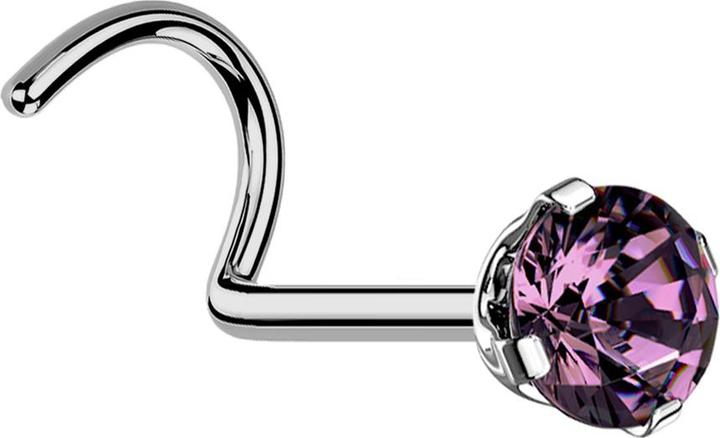 Produktbild Star Piercing Nasenstecker gebogen silber runder Kristall violett gefasst (Titan G23, ohne Messing)