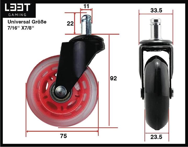 Actual product image L33T Castors for gaming chairs
