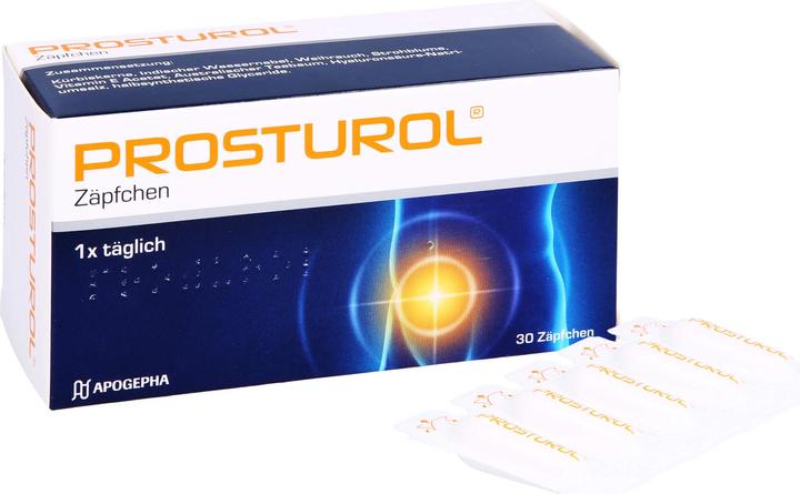 Actual product image Apogepha PROSTUROL Suppositories for prostatitis and benign prostate enlargement, 30 pcs. Suppositories (Intimate washing lotion)