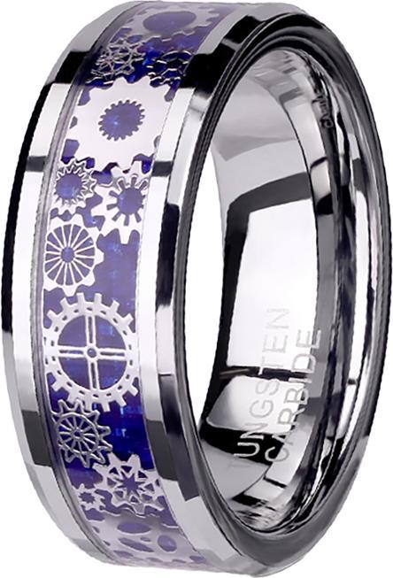 Produktbild Star Piercing Ring silber blaues Carbon mit Steam Punk (64)