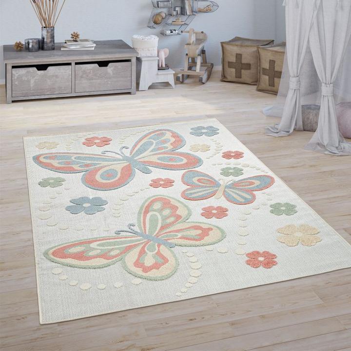 Produktbild Paco Home Teppich Kinderzimmer Spielteppich Schmetterling Mehrfarbig (140 x 200 cm)