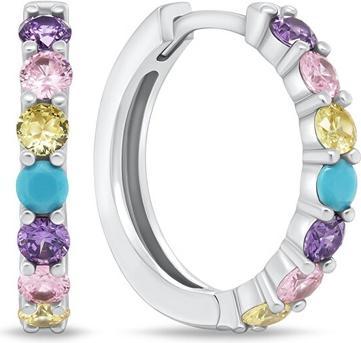 Brilio Silver - Sparkling silver hoop earrings with colored zircons EA993WRBW