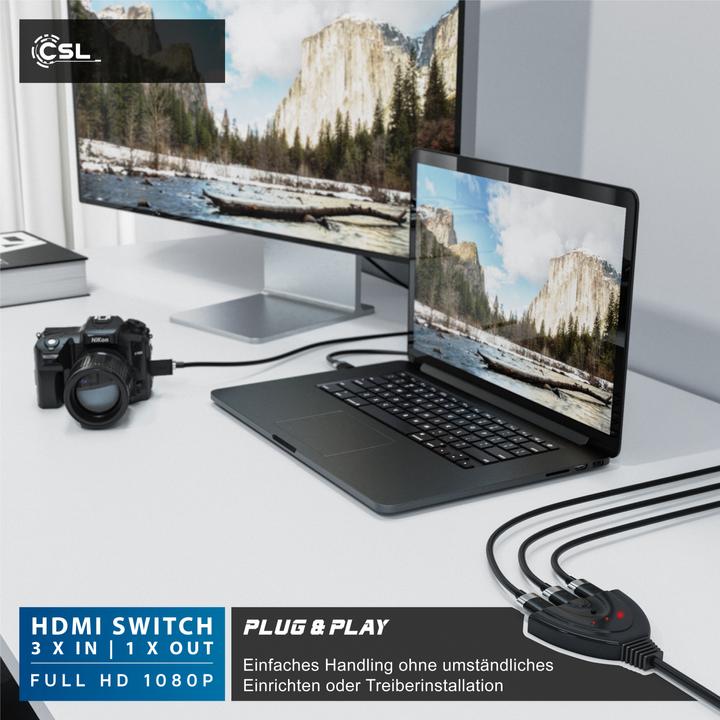 Produktbild CSL 3 Port HDMI Switch Full HD 1080p, automatische Umschaltung / 3D / HDCP / CEC