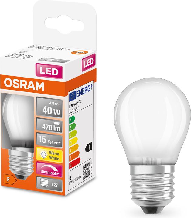Actual product image Osram Superstar Classic P40 (E27, 4.80 W, 470 lm, 6 x, F)