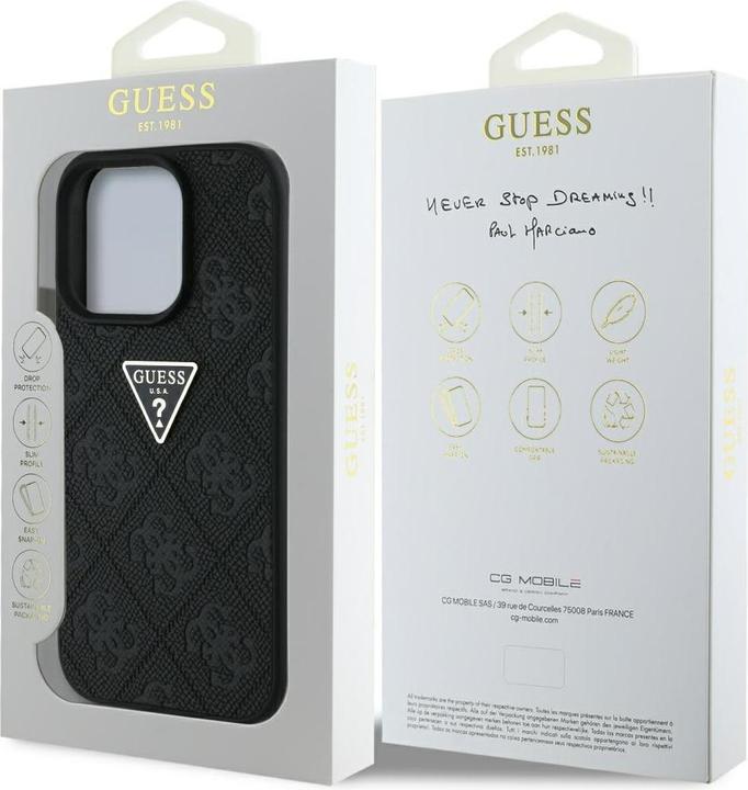 Actual product image Guess Hardcase PU Grained Hot Stamp 4G Triangle Metal Case for iPhone 16 Pro 6,3" Black (Apple iPhone 16 Pro)
