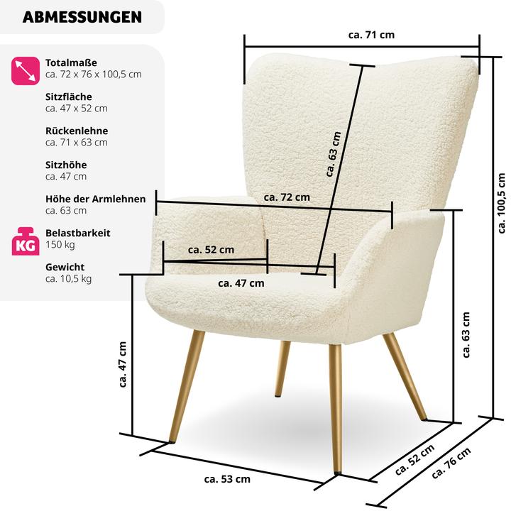 Actual product image tectake Armchair Hygge - padded, armrests and ergonomic backrest, 150 kg load capacity